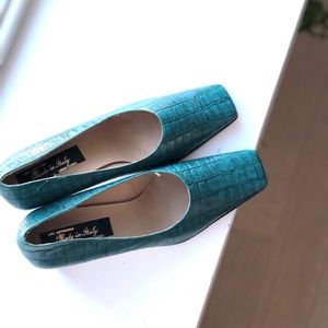 Vintage Italian Leather Square Toe Heels